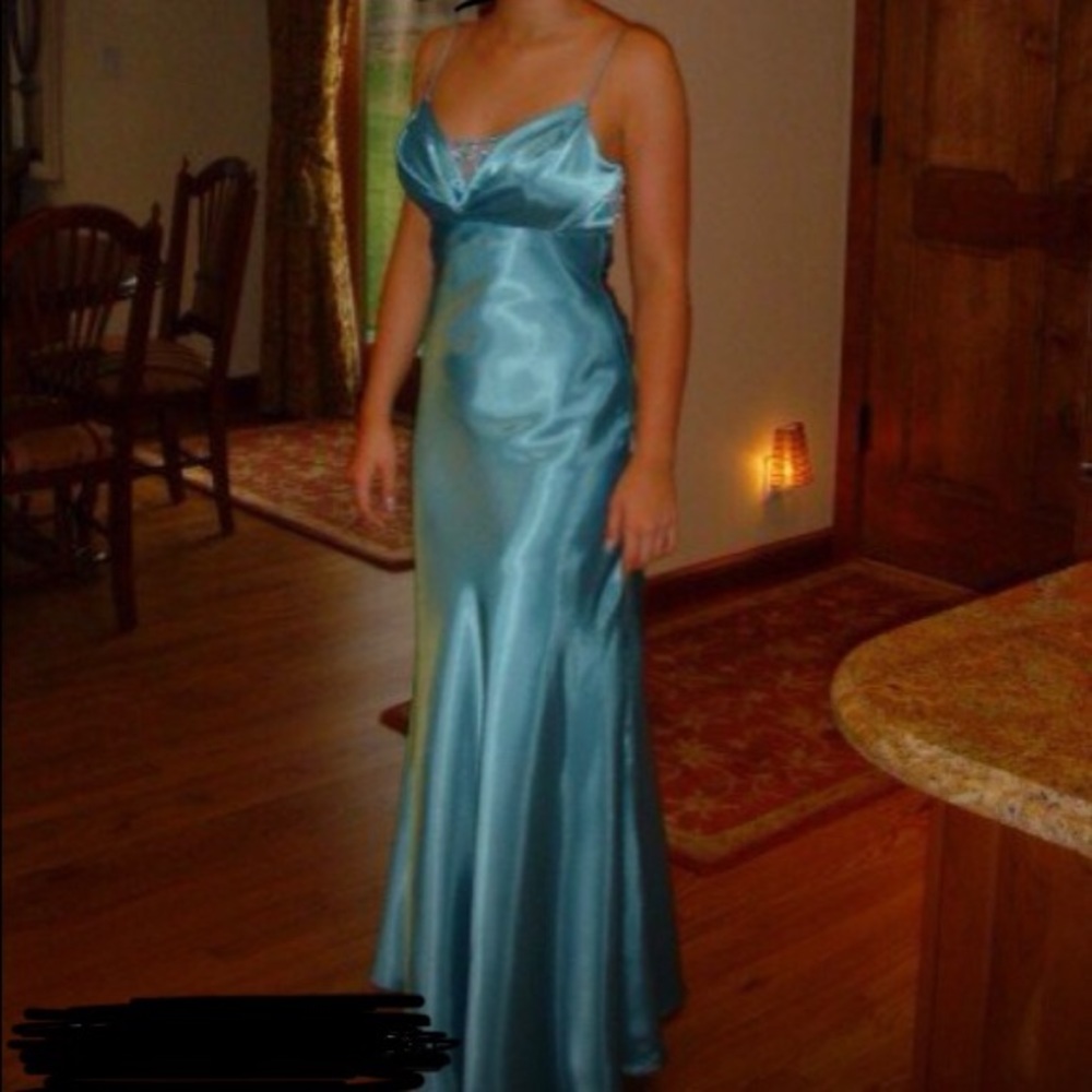 Faviana Blue Satin Prom Dress